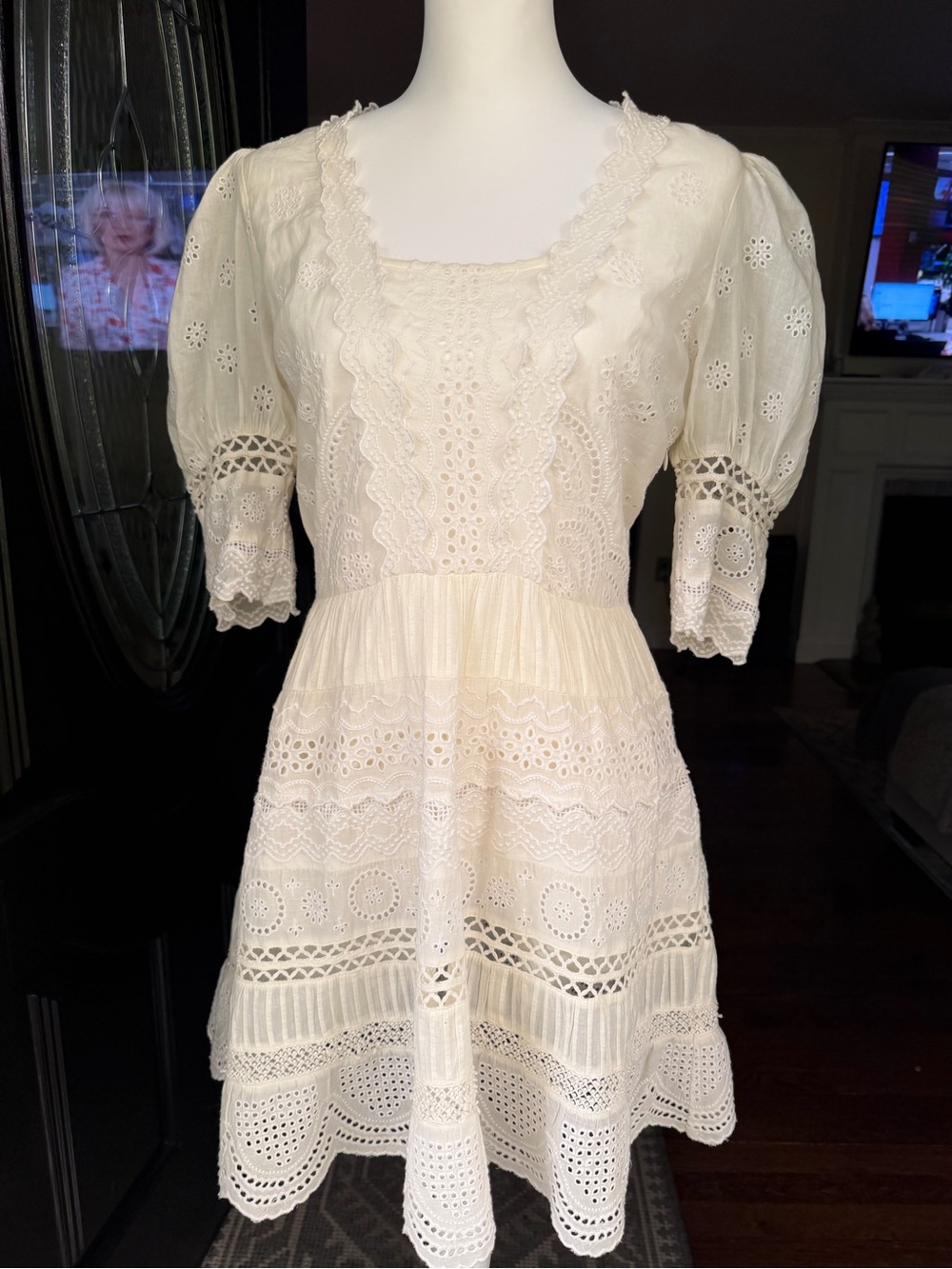 Loveshack Fancy Cream Eyelet Lace Summer Dress